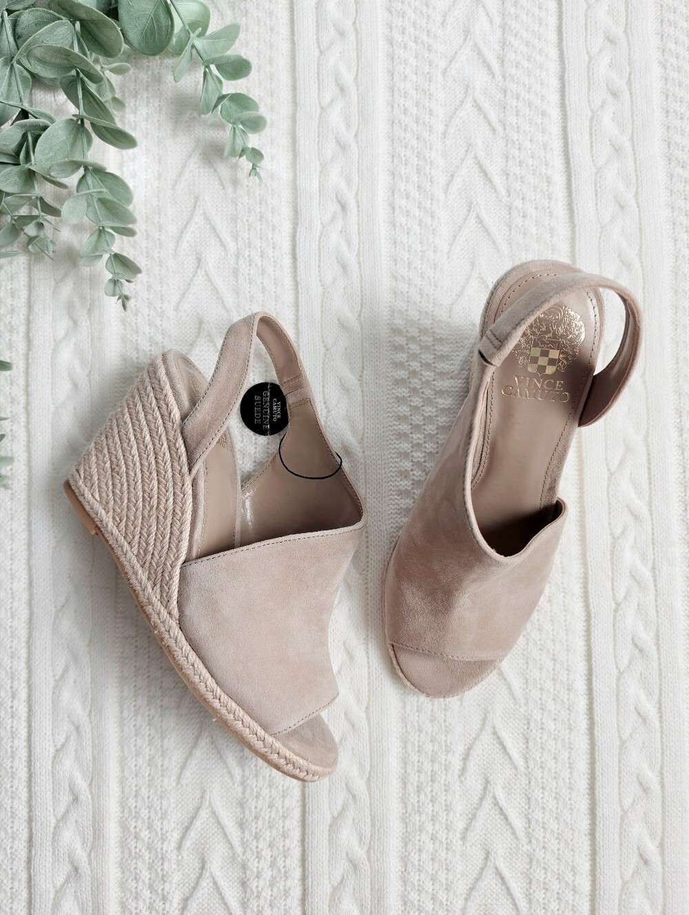 Vince Camuto Suede Leather Espadrille Wedges Heels Beige Frezma Peep Toe 8.5 NWT - Picture 13 of 13